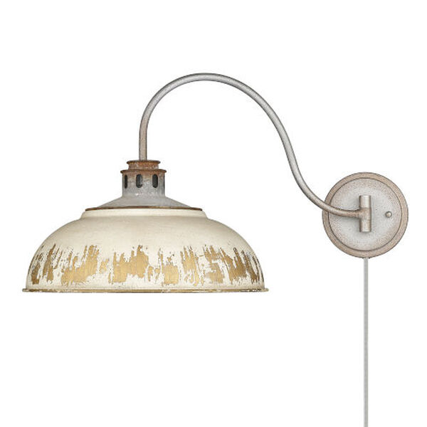 Kinsley Aged Galvanized Steel One-Light Articulating Wall Sconce with Antique Ivory Shade, image 5